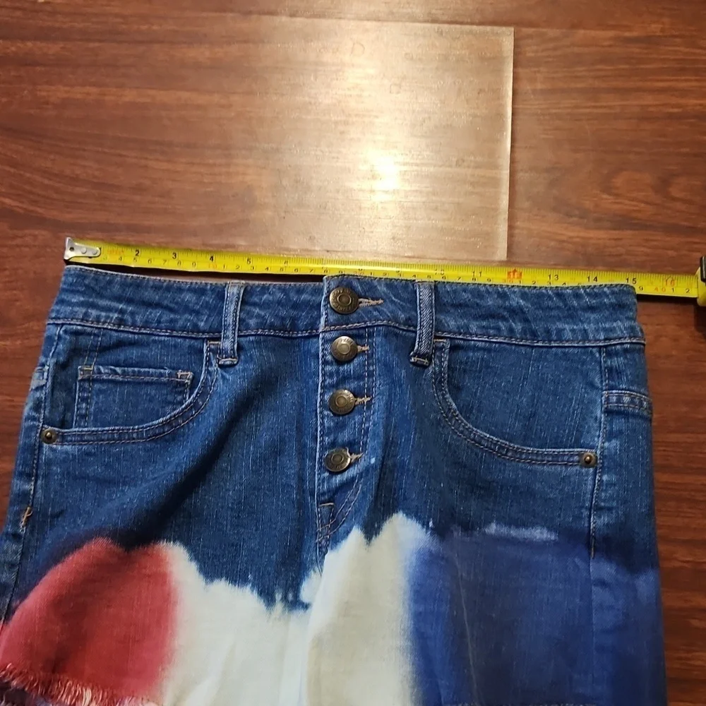 CP Shorts Womens Senim Jean Button Up Size 7 Juniors Fray Red White Blue Denim